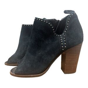 Lucky Brand Shoes Lotisha Booties 7.5 Black Peep Toe Block Heel Studded Leather